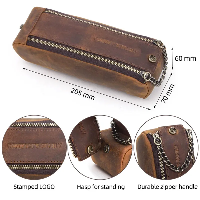 Leather Zipper Pen vintage Pencil Case