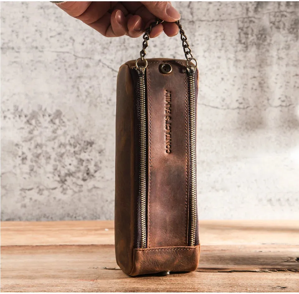 Leather Zipper Pen vintage Pencil Case