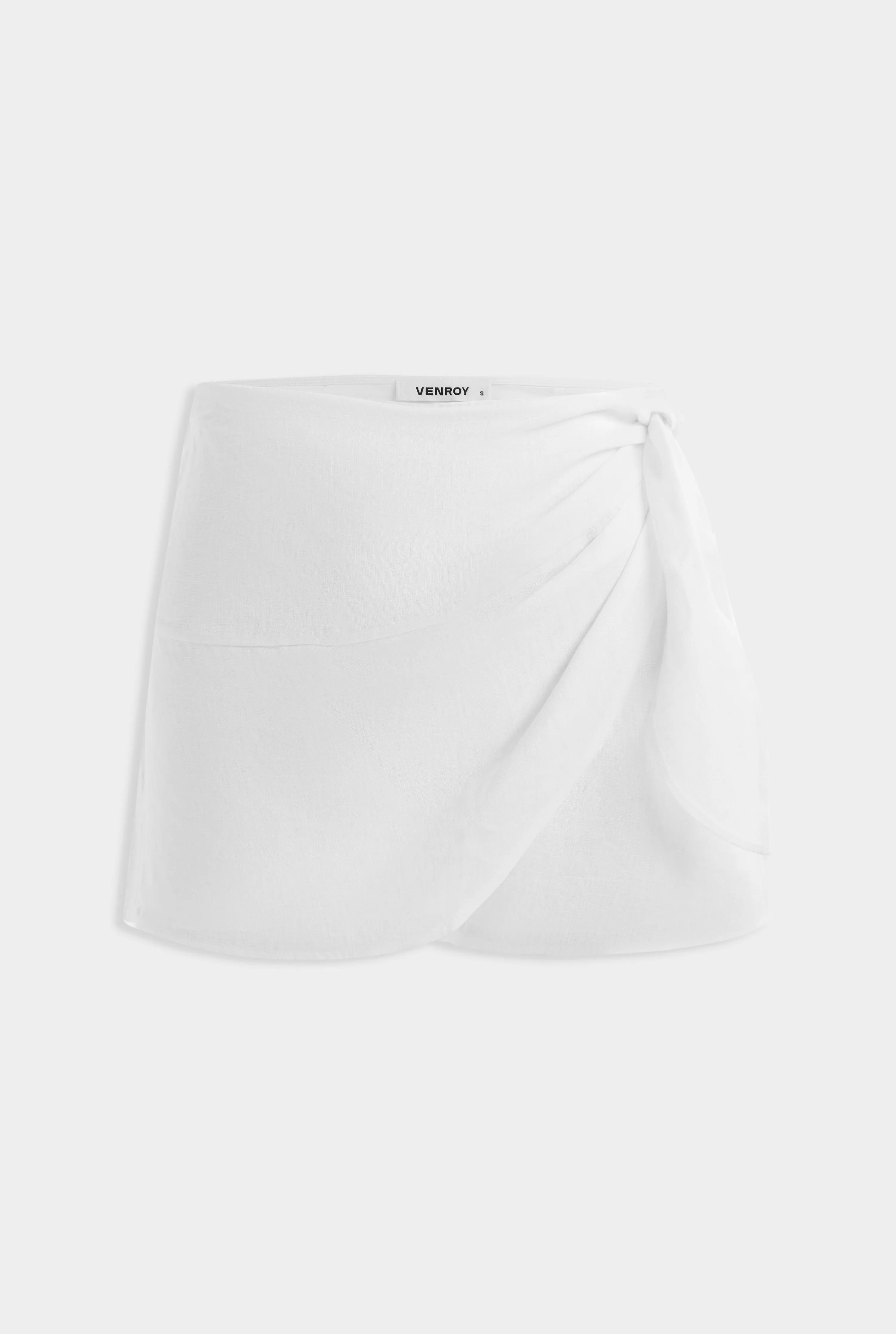 Linen Tie Mini Skirt - White