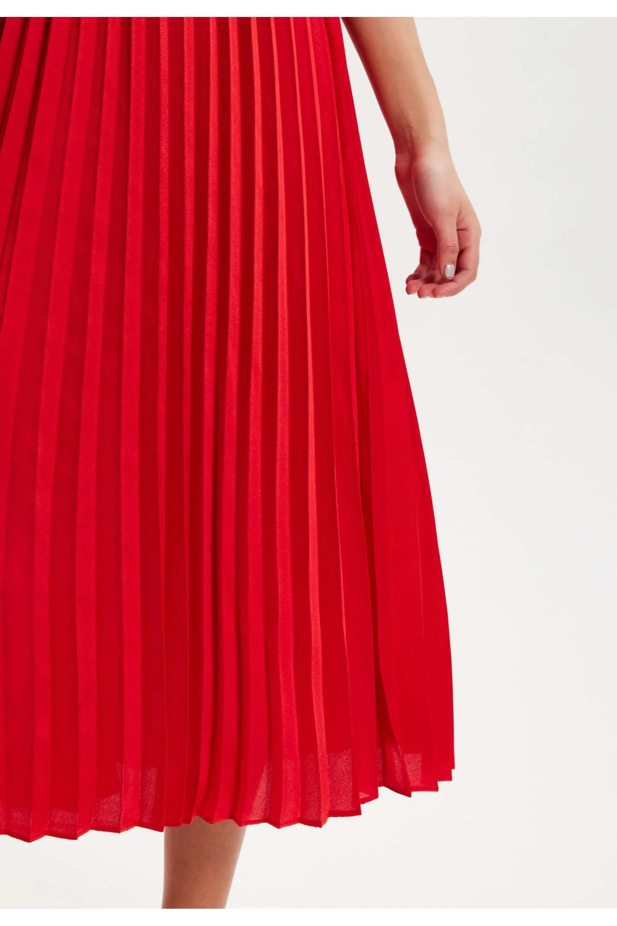 Liquorish Red Midi Dress With Pleat Details