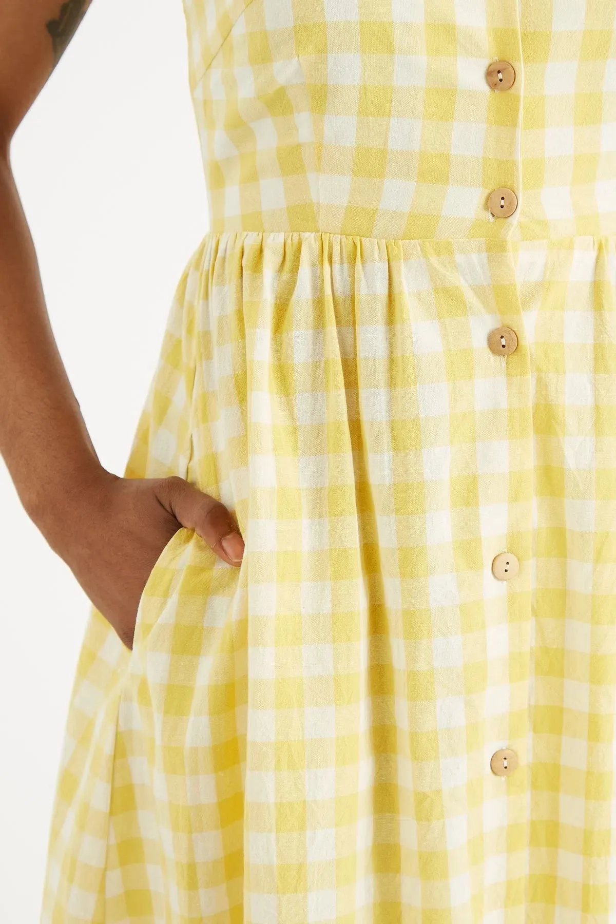 Louche Clover Check Sun Dress - Yellow