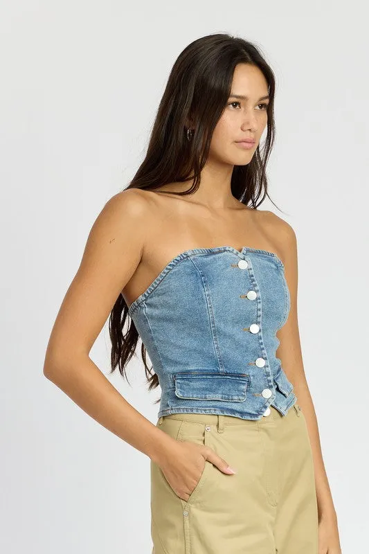 “Mika” denim strapless top