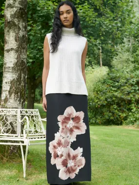 Mono Floral Placement Print Skirt