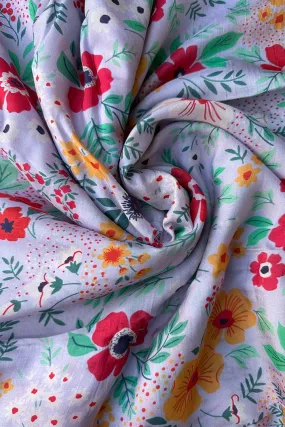 Multicolor Floral Printed Art Silk Fabric