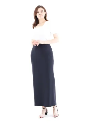 Navy Blue Maxi Pencil Skirt with Back Slit