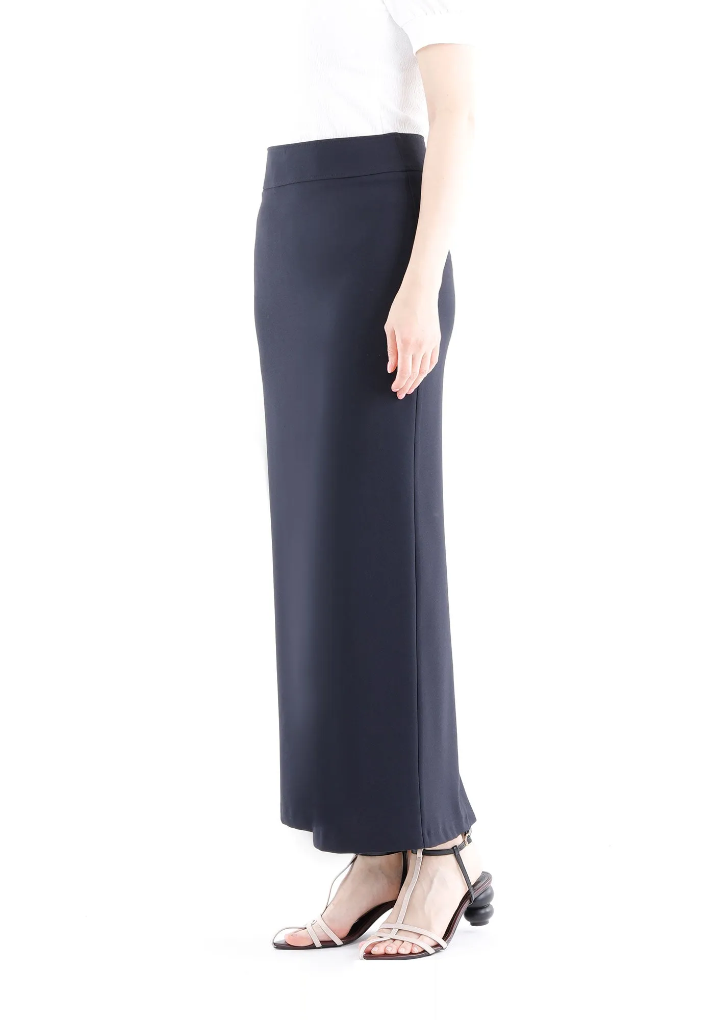 Navy Blue Maxi Pencil Skirt with Back Slit