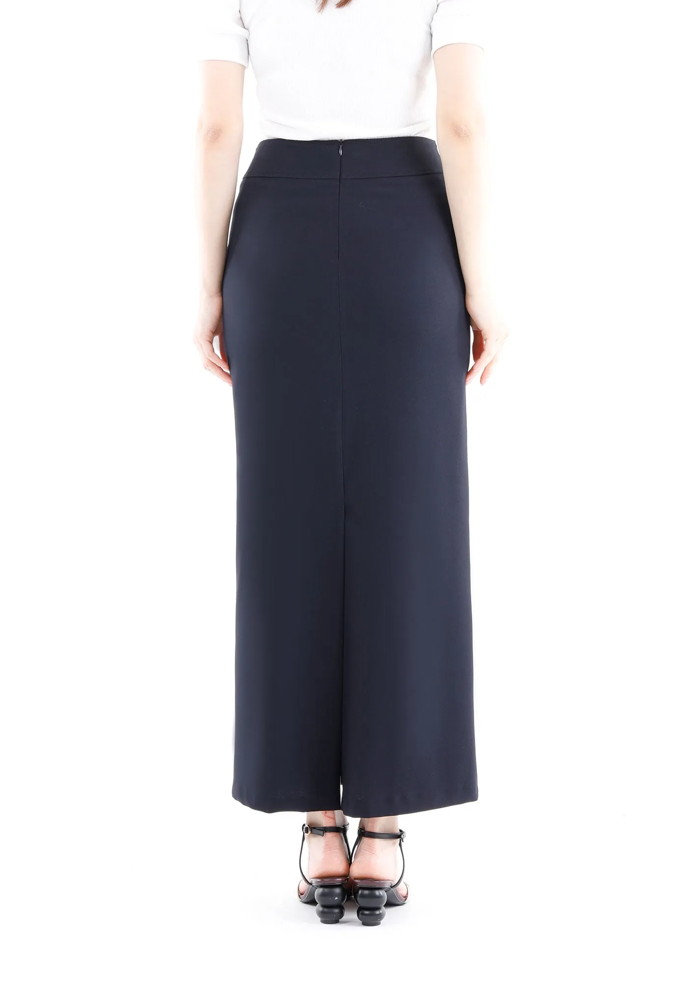 Navy Blue Maxi Pencil Skirt with Back Slit