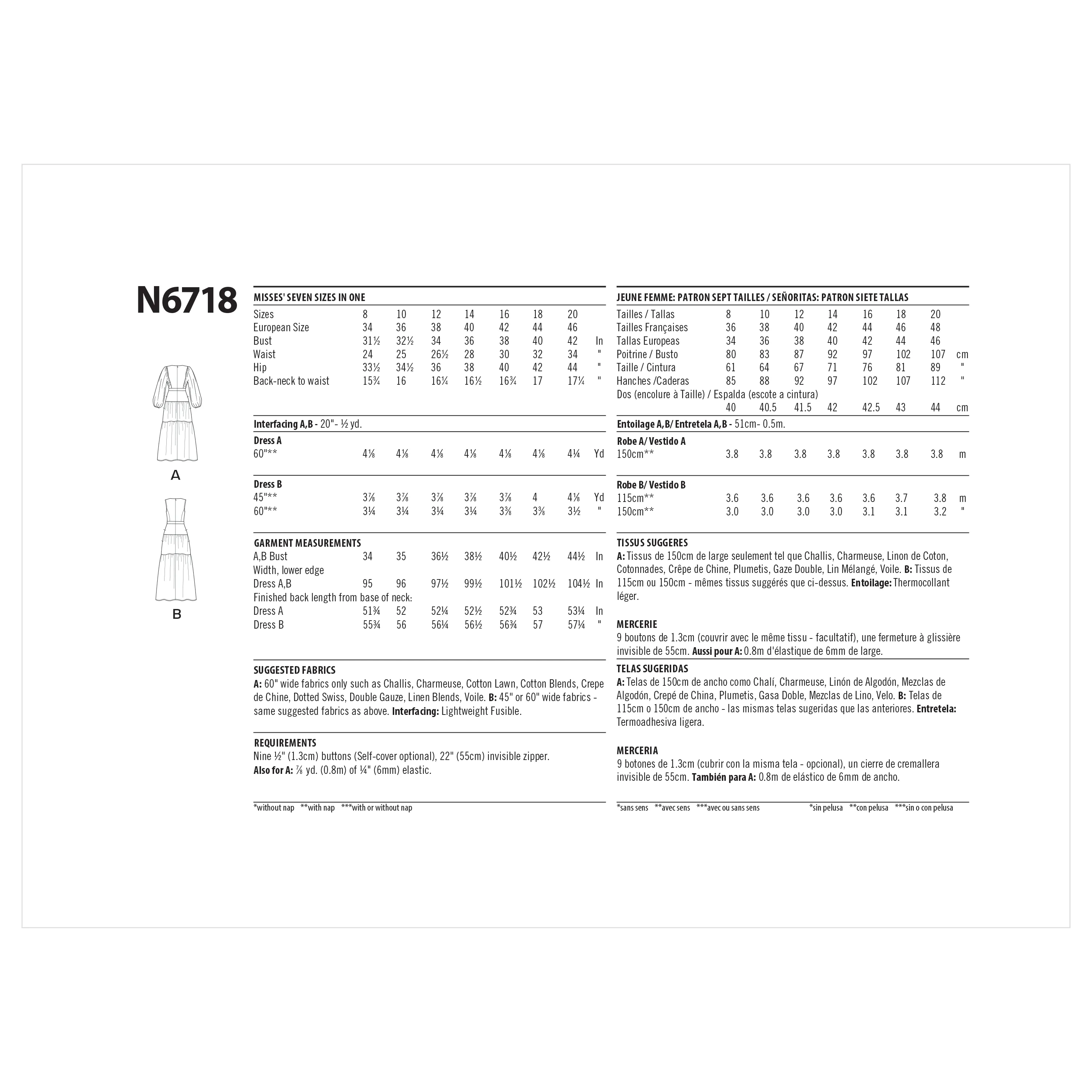 Newlook Pattern 6718 Misses' Dress