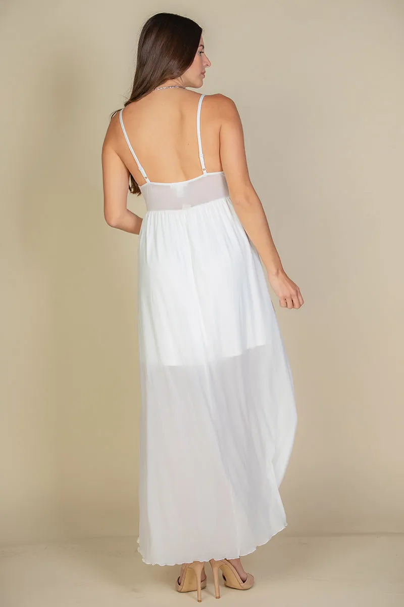 Plunge Neck Split Thigh Mesh Maxi Dress (CAPELLA)