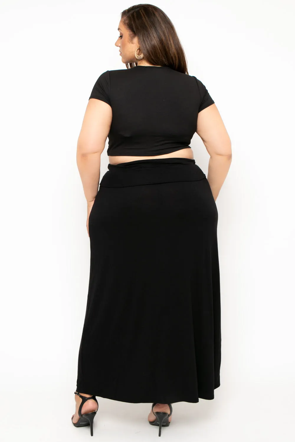 Plus Size Foldover Maxi Skirt - Black