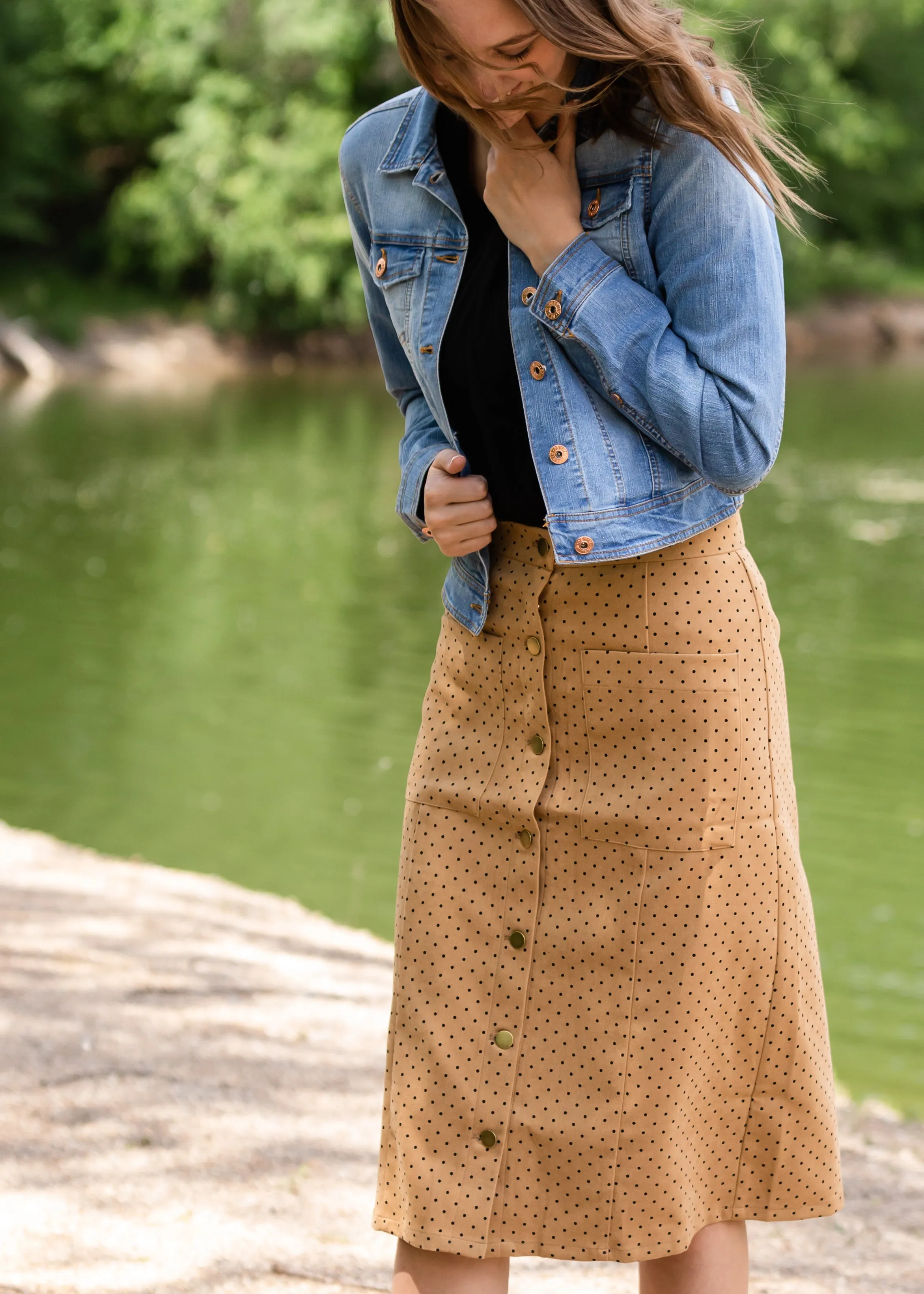 Polka Dot Button Up Midi Skirt - FINAL SALE