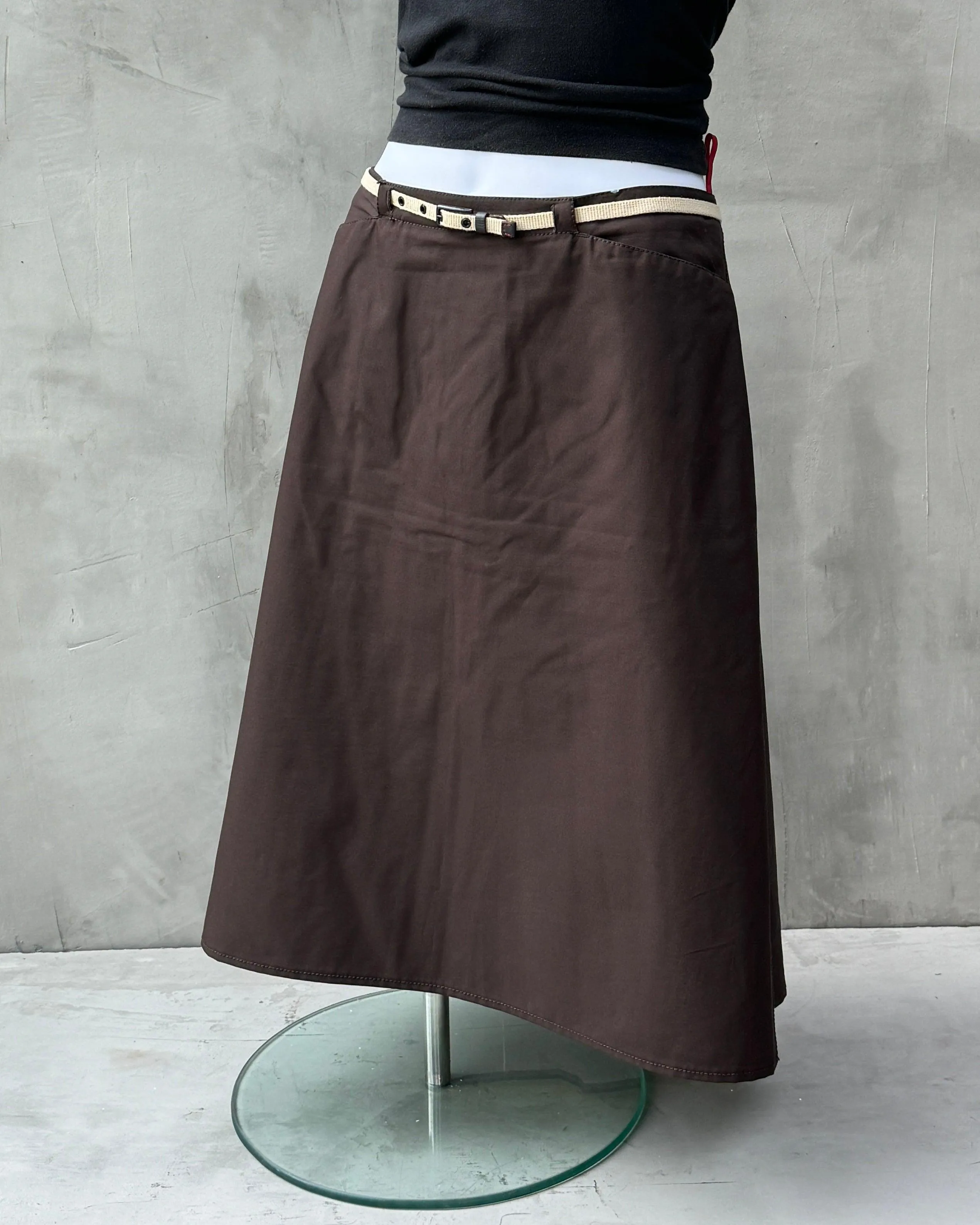 PRADA SPORT 2000'S GORETEX BROWN MIDI SKIRT - L