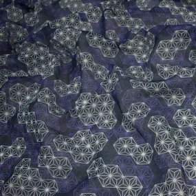 Printed Cotton Voile Design-21 White & Purple Geometric on Dark Navy