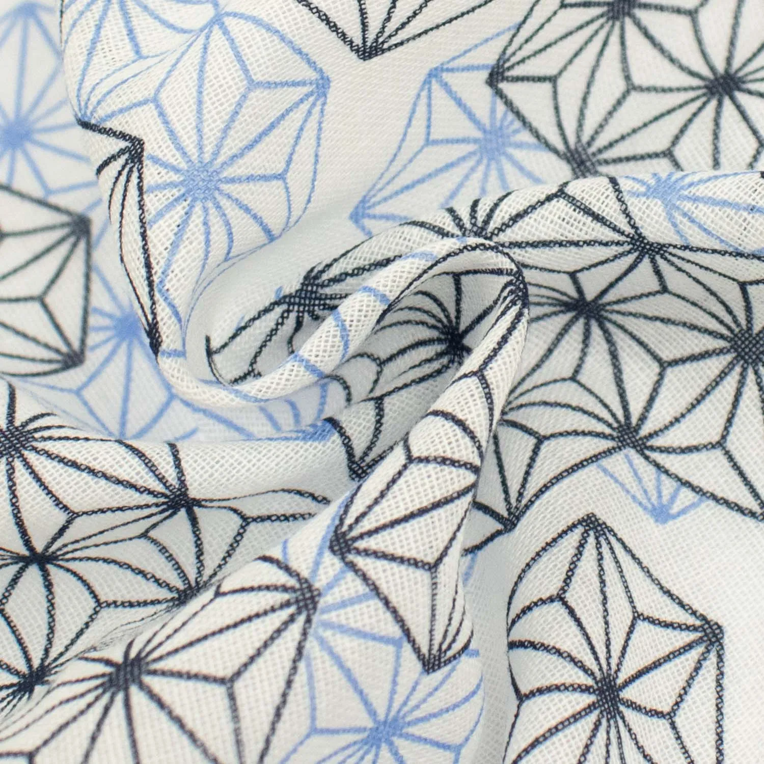 Printed Cotton Voile Design-22 Navy & Light Blue Geometric on White