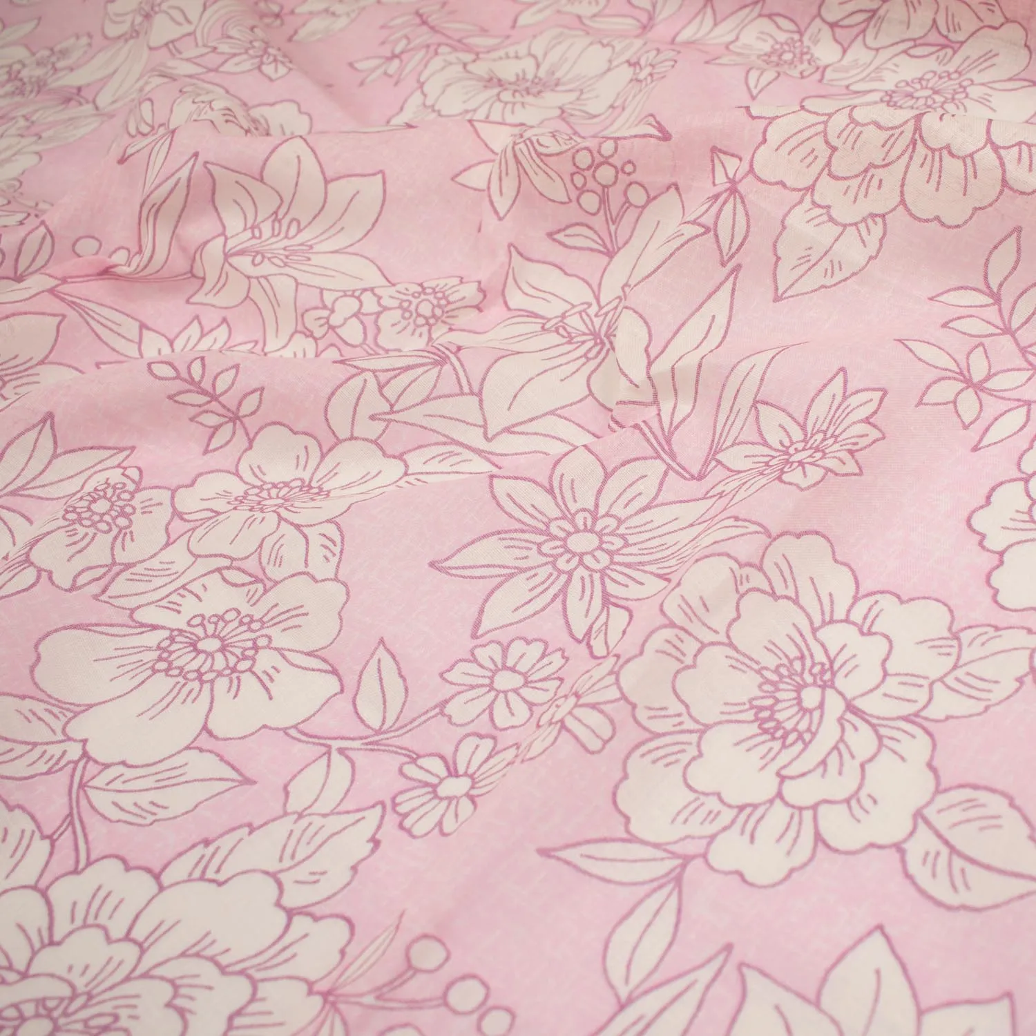 Printed Cotton Voile Design-50 White Big Flowers on Pink