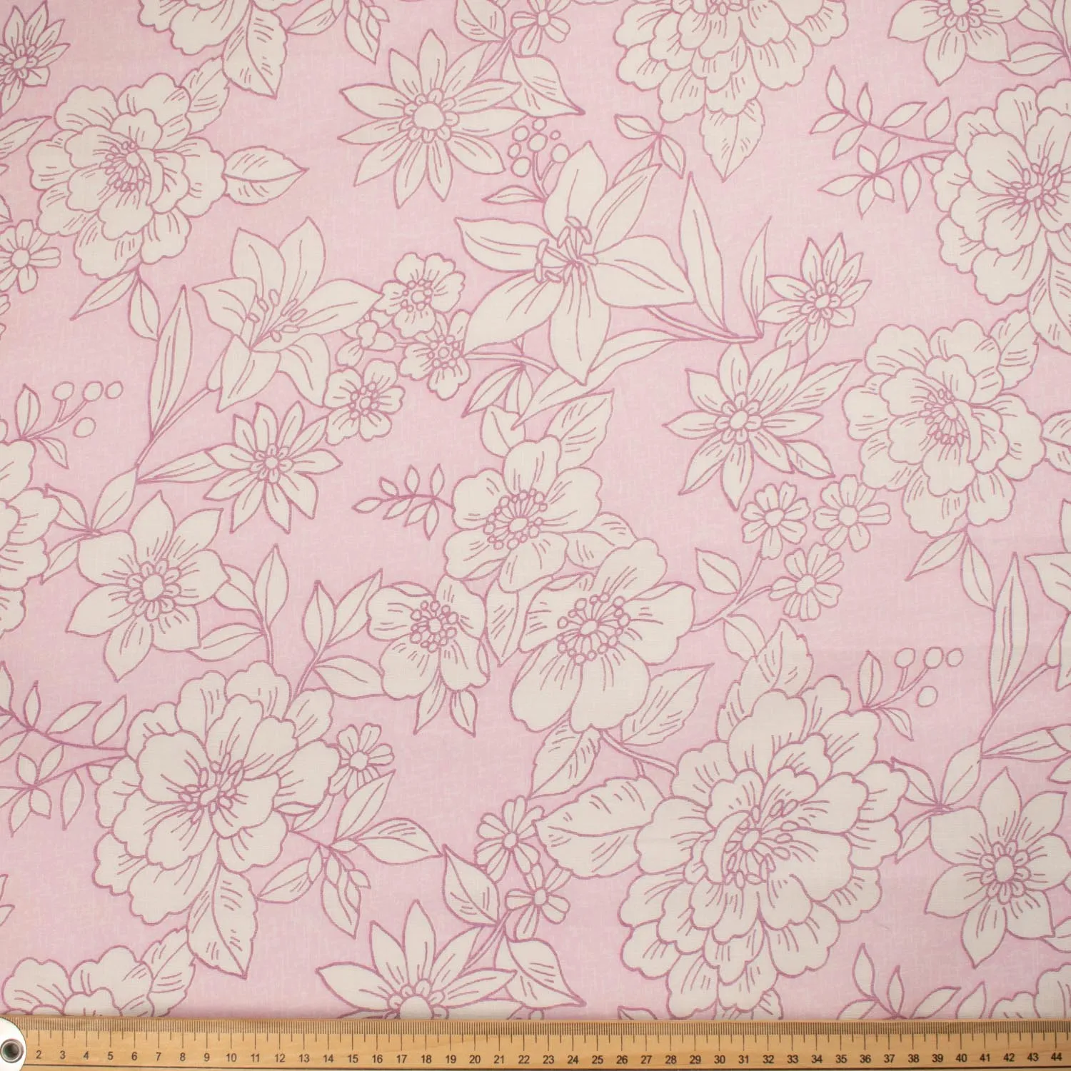 Printed Cotton Voile Design-50 White Big Flowers on Pink