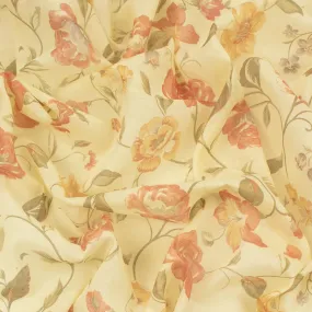 Printed Cotton Voile Design-D5 Orange Flowers on Pale Yellow