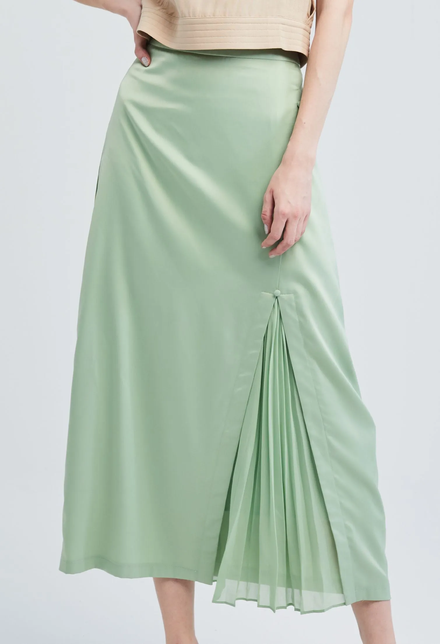 Satin Skirt with Hidden Chiffon Pleats