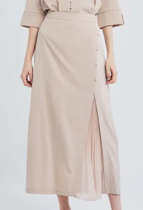 Satin Skirt with Hidden Chiffon Pleats