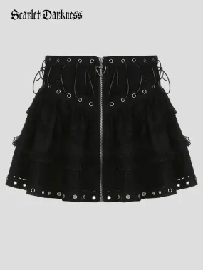 Scarlet Darkness Punk Mini Skirts Lace up Zipper Skirt