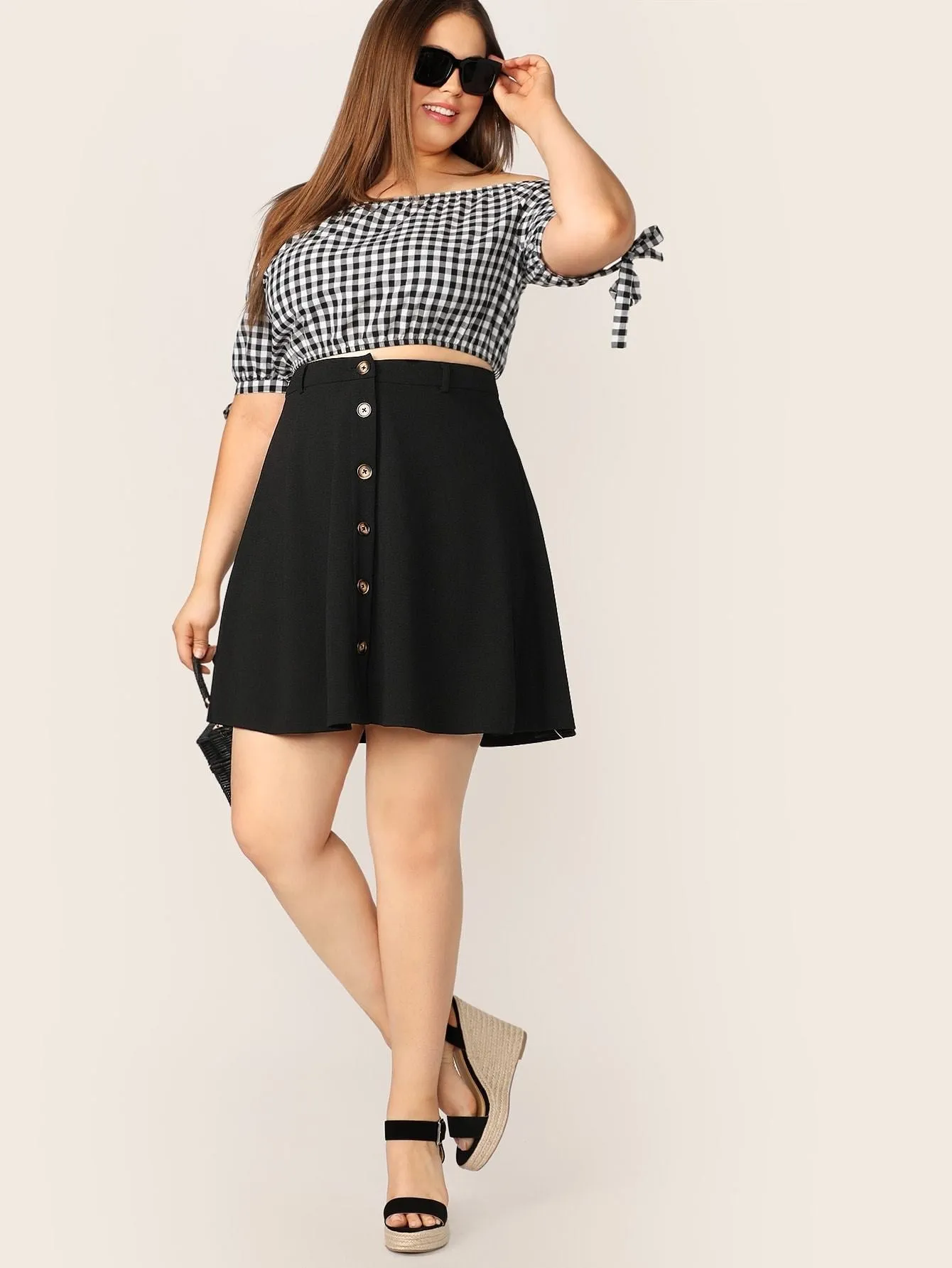 SHEIN Plus Button Up Flare Skirt