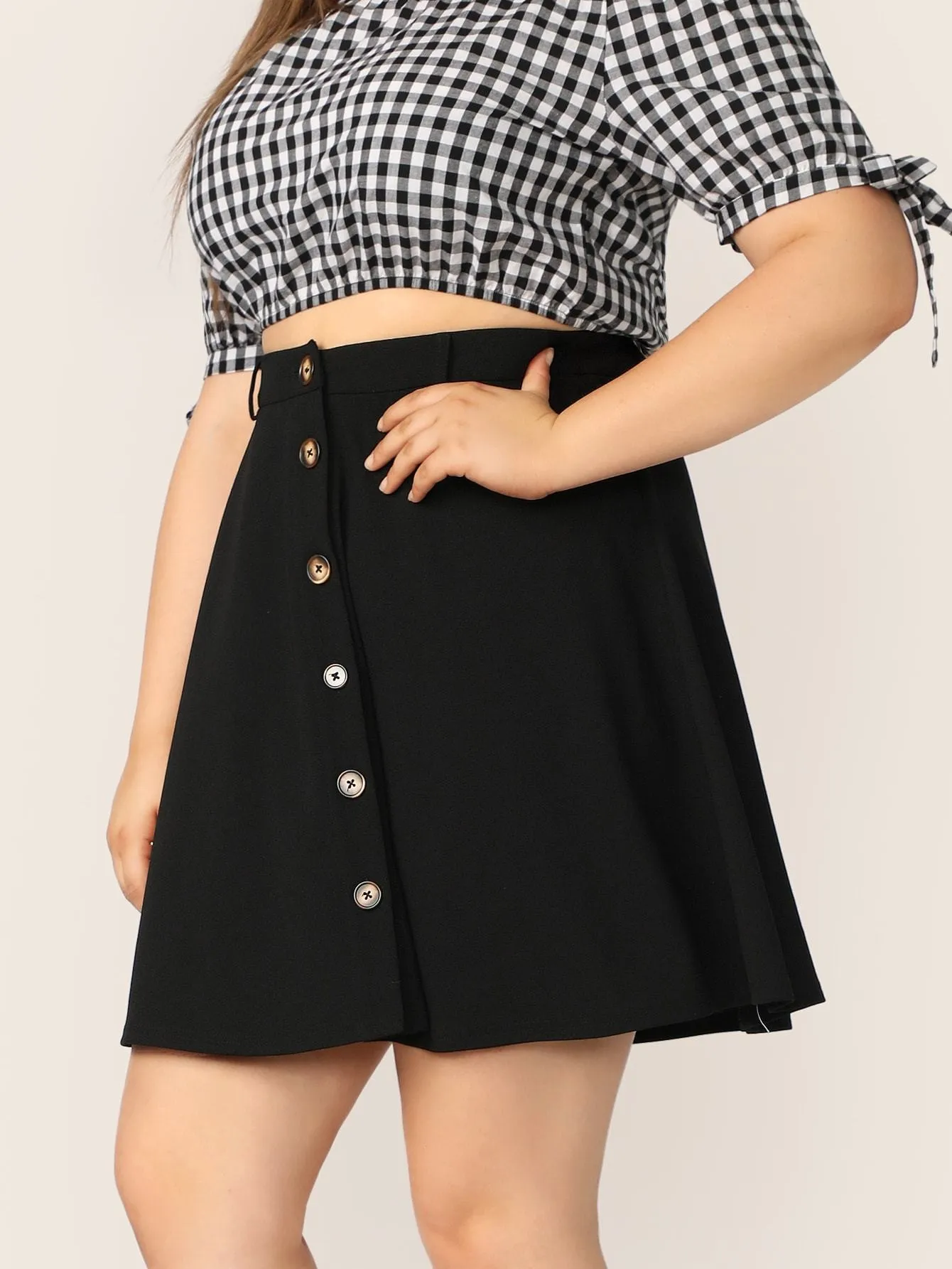 SHEIN Plus Button Up Flare Skirt