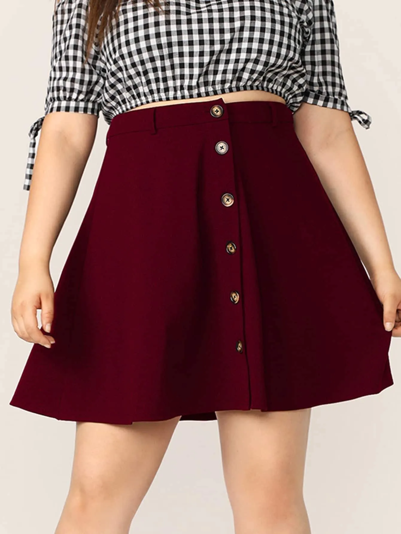 SHEIN Plus Button Up Flare Skirt