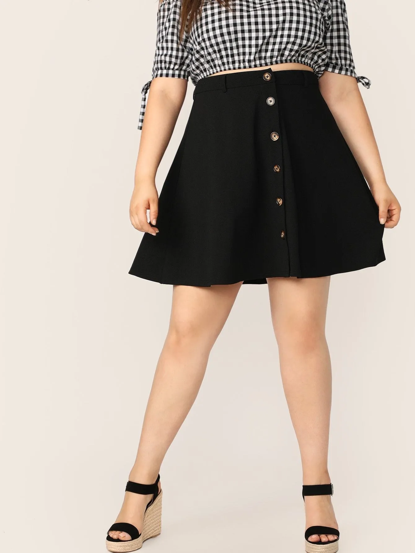 SHEIN Plus Button Up Flare Skirt