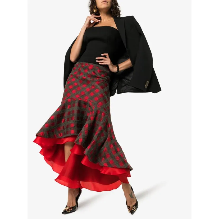 Silvia Tcherassi Red Check Fishtail Skirt