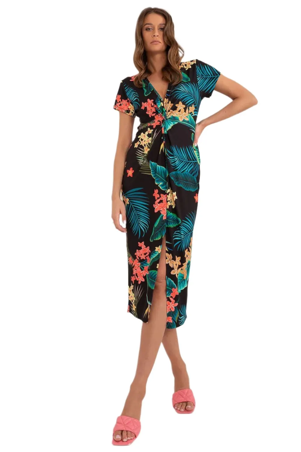 TEEK - Black Floral Buttoned Dress