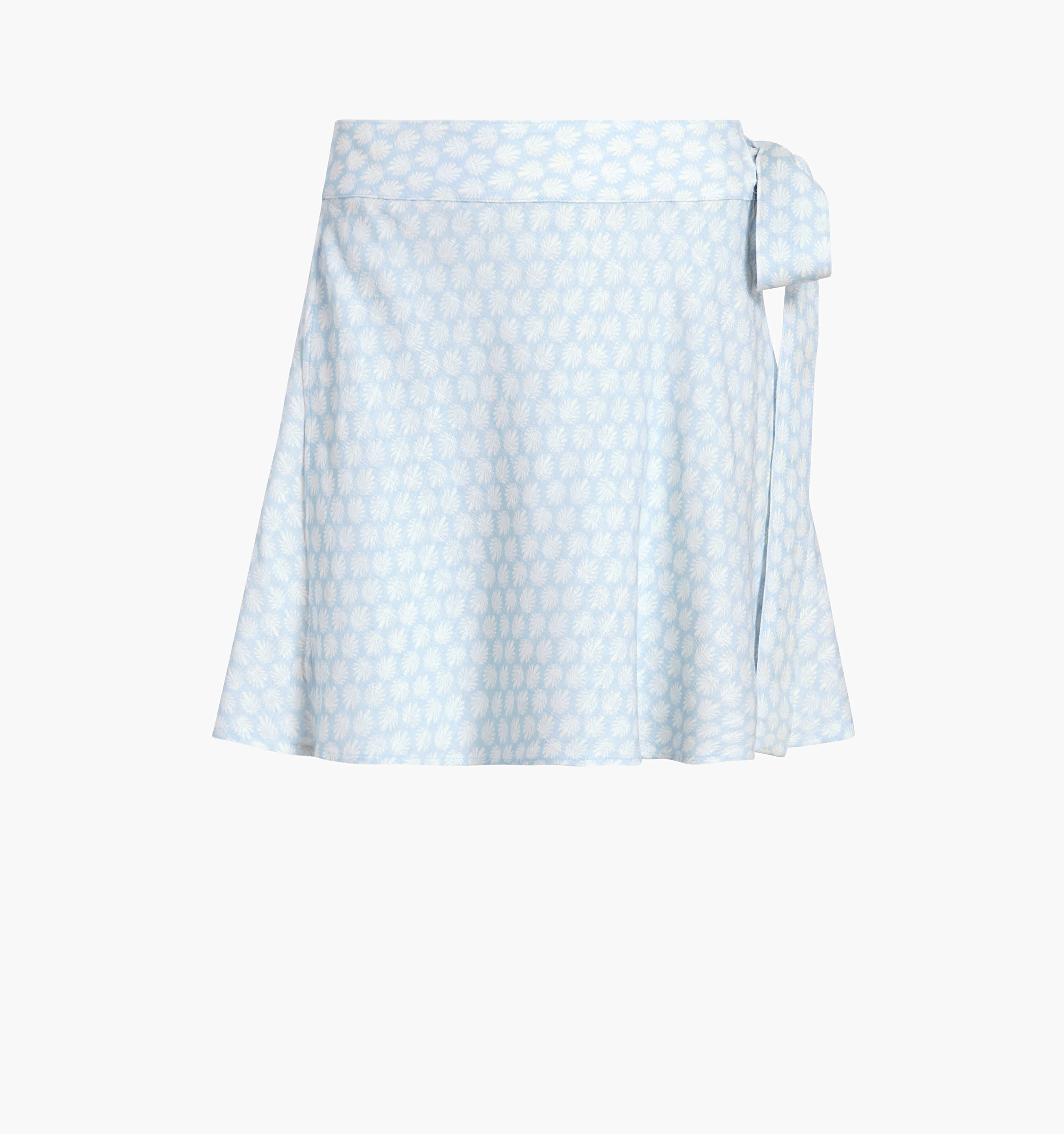 The Mini Ballerina Wrap Skirt - Powder Blue Baroque Shell Linen