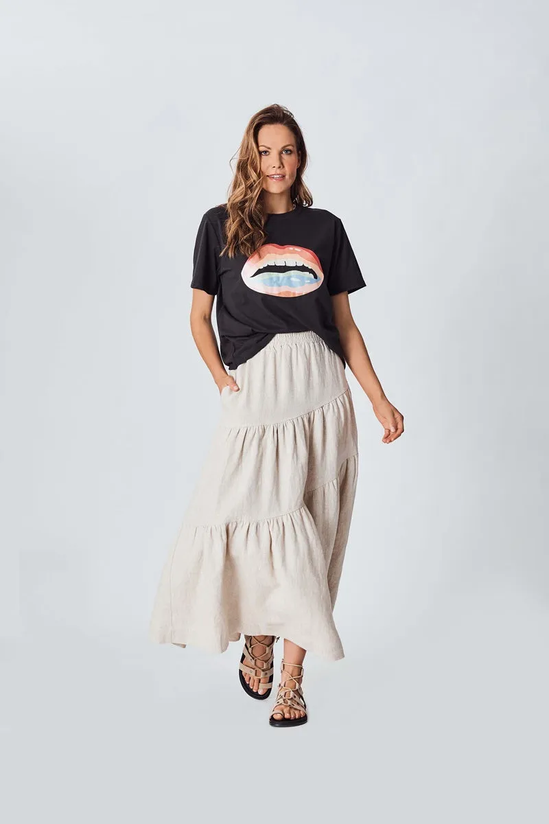 The Others - Linen Asymetrical Tiered Skirt - Stone