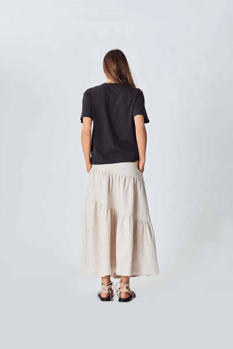 The Others - Linen Asymetrical Tiered Skirt - Stone