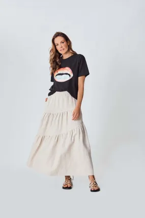 The Others - Linen Asymetrical Tiered Skirt - Stone