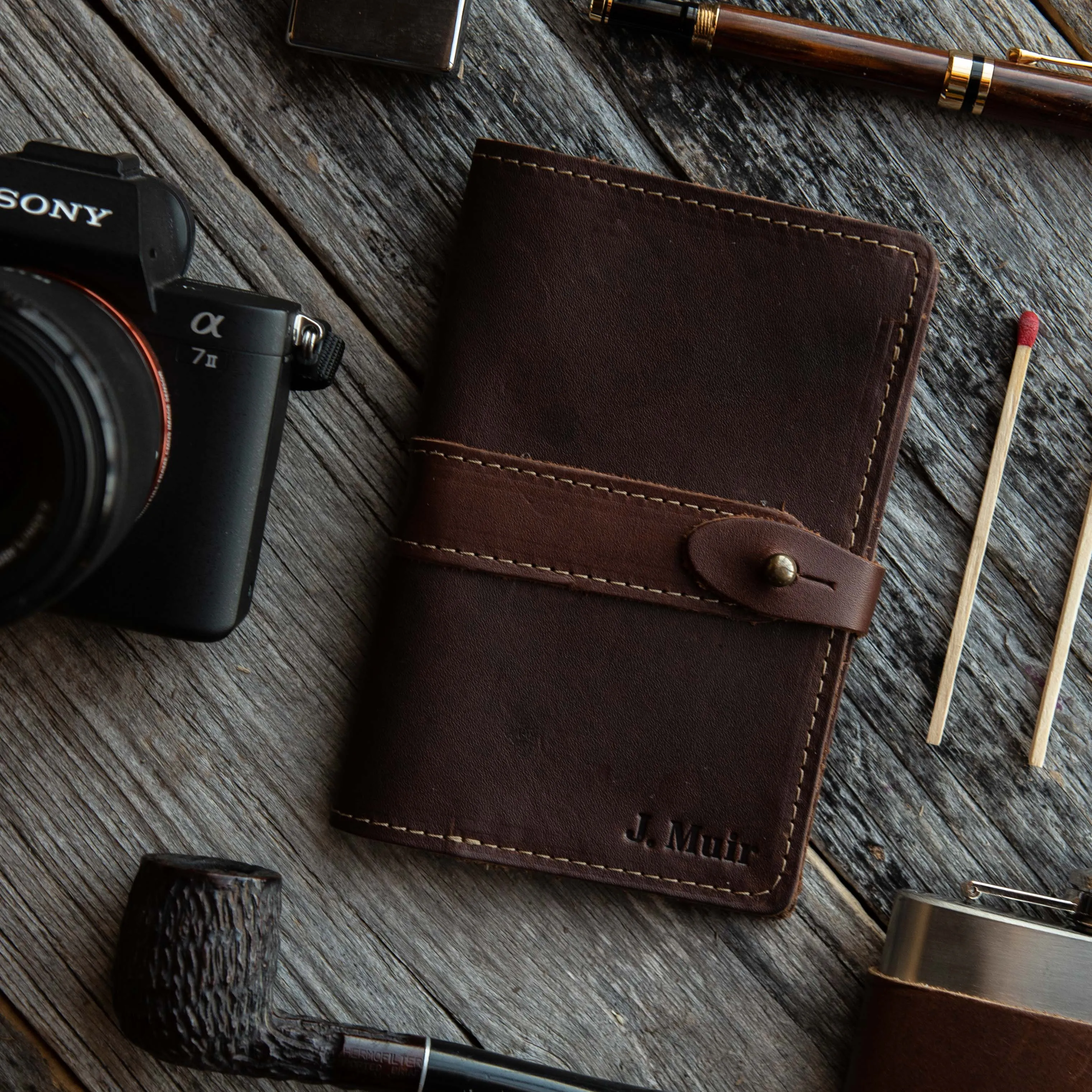 The Surveyor Fine Leather Pocket Journal Cover for Field Notes