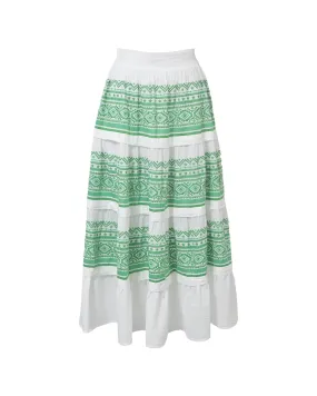 Tiered Embroidered Midi Skirt with Intricate Detailing