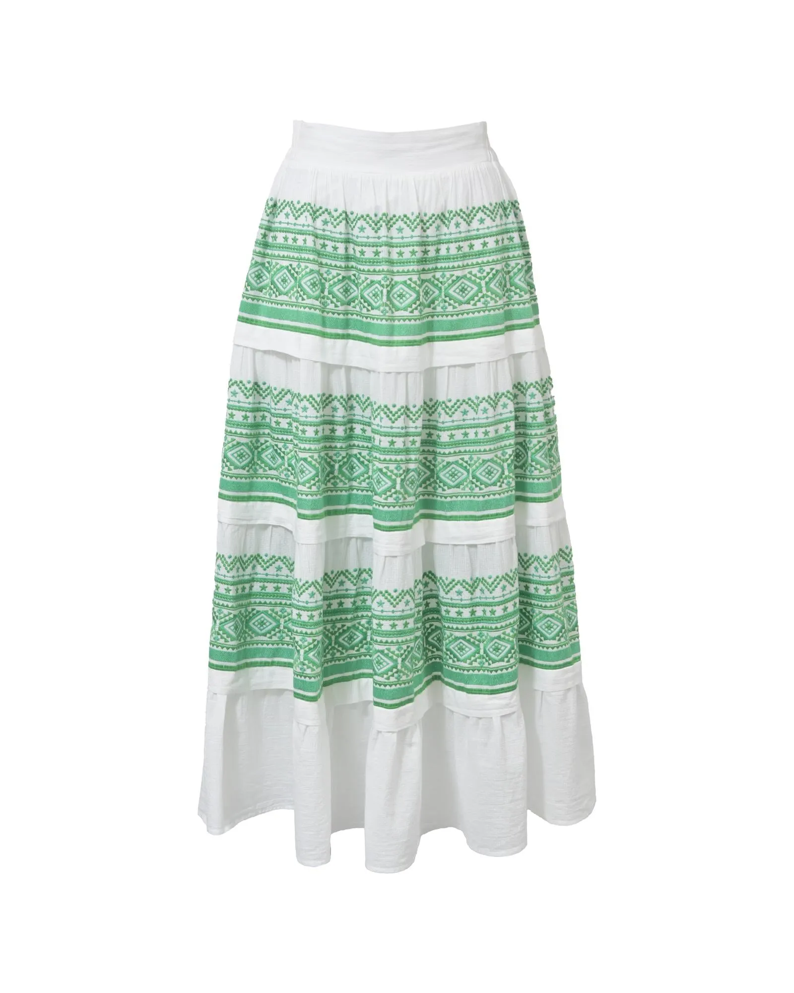 Tiered Embroidered Midi Skirt with Intricate Detailing