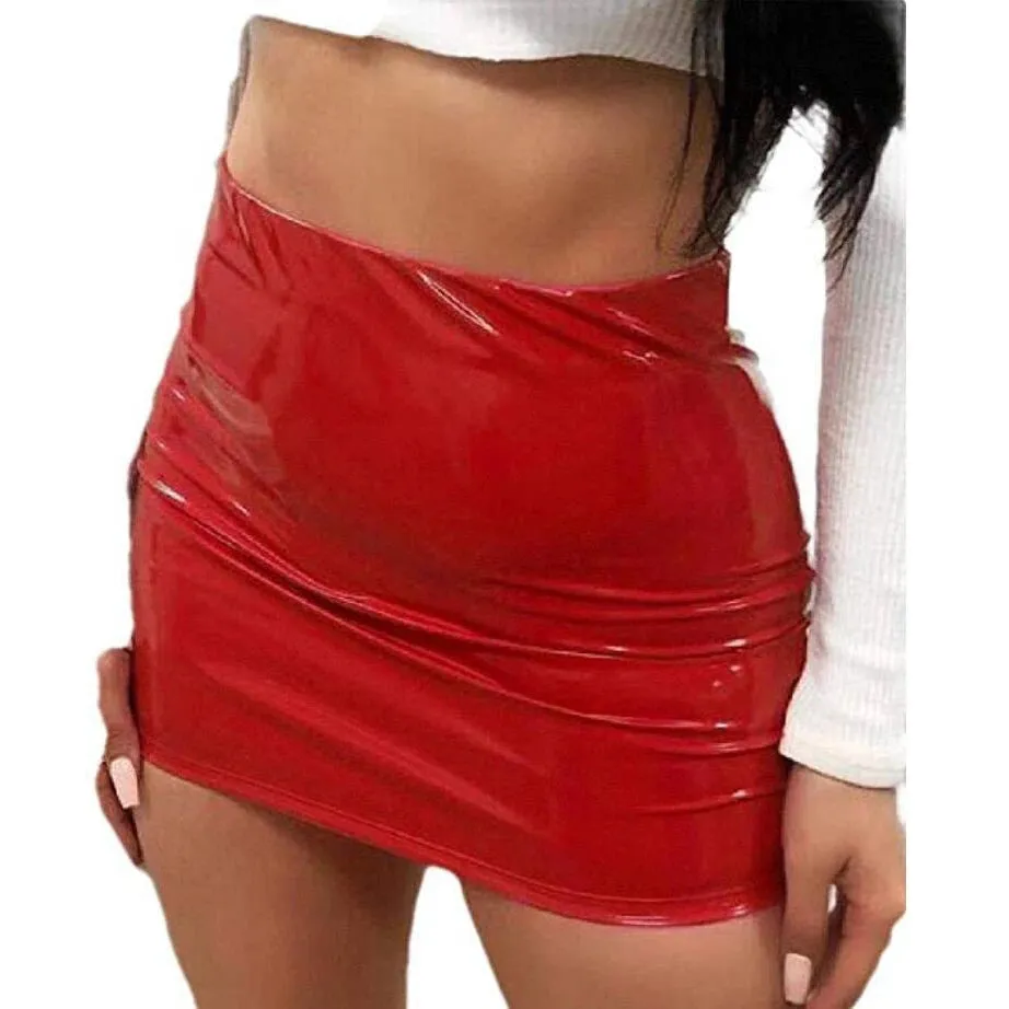 Uniwim High Waist Faux Latex Wet Look Shiny PVC Package Hip Pencil Skirt Candy Color PU Leather Jupe Faldas Sexy Clubwear Mini Skirts