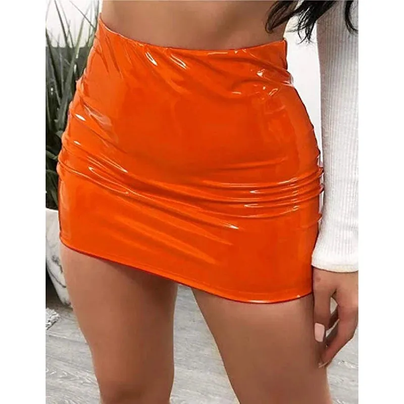 Uniwim High Waist Faux Latex Wet Look Shiny PVC Package Hip Pencil Skirt Candy Color PU Leather Jupe Faldas Sexy Clubwear Mini Skirts