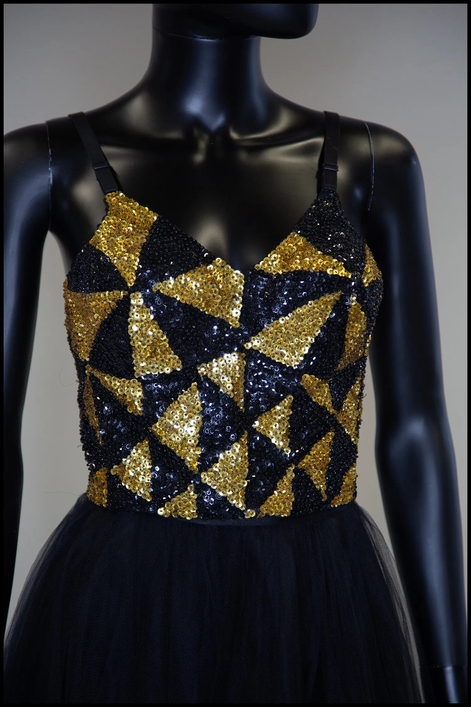 Vintage 1980s Black and Gold Sequin Bustier