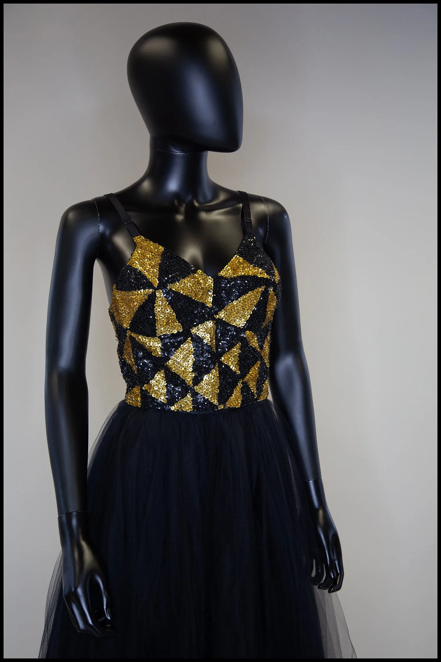 Vintage 1980s Black and Gold Sequin Bustier