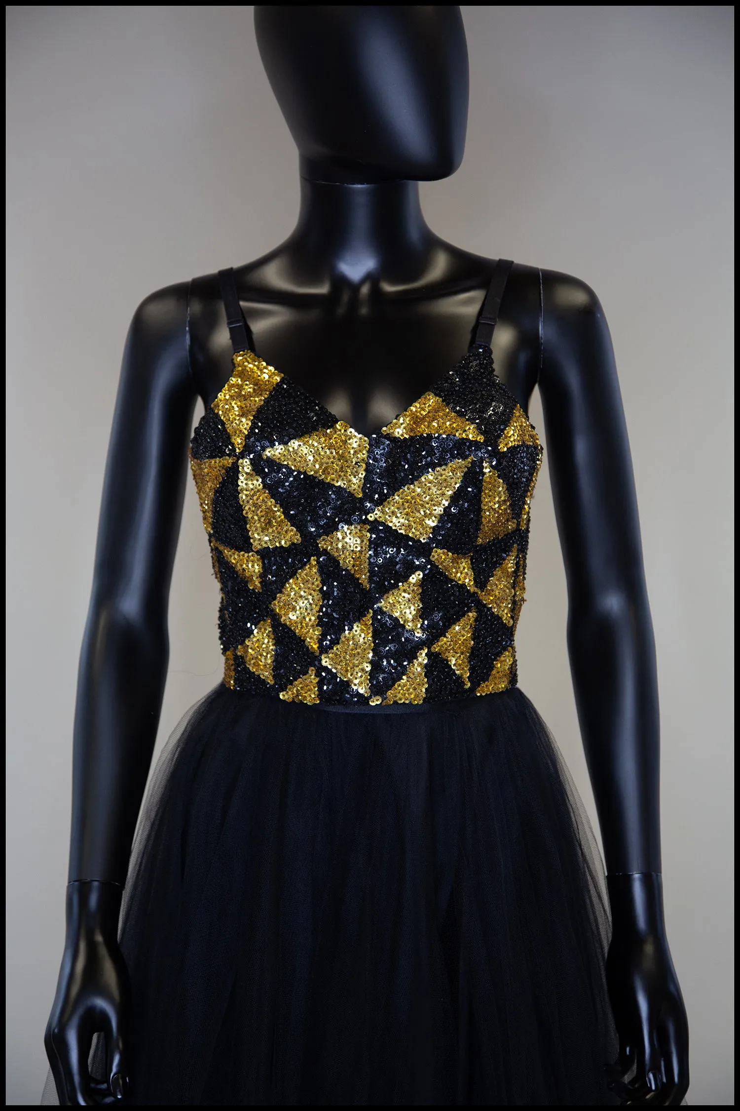 Vintage 1980s Black and Gold Sequin Bustier