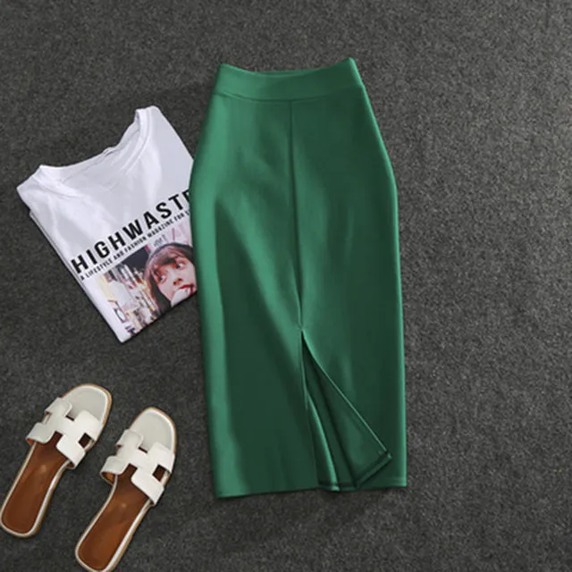 Wjczt 2022 New Women&#39;s Pencil Skirts Solid Pur High Waist Slim Fit Girl Summer Office Lady Elastic Female Sexy Tube Faldas PL211