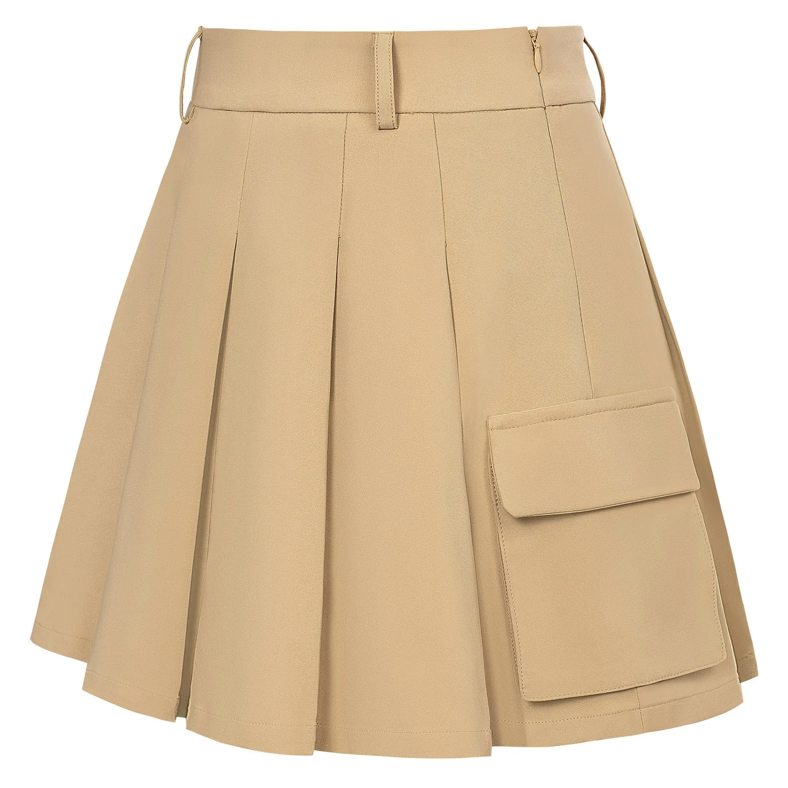 Women Pleated Skirt with Pockets High Waist Mid-Thigh Length A-Line Skirt