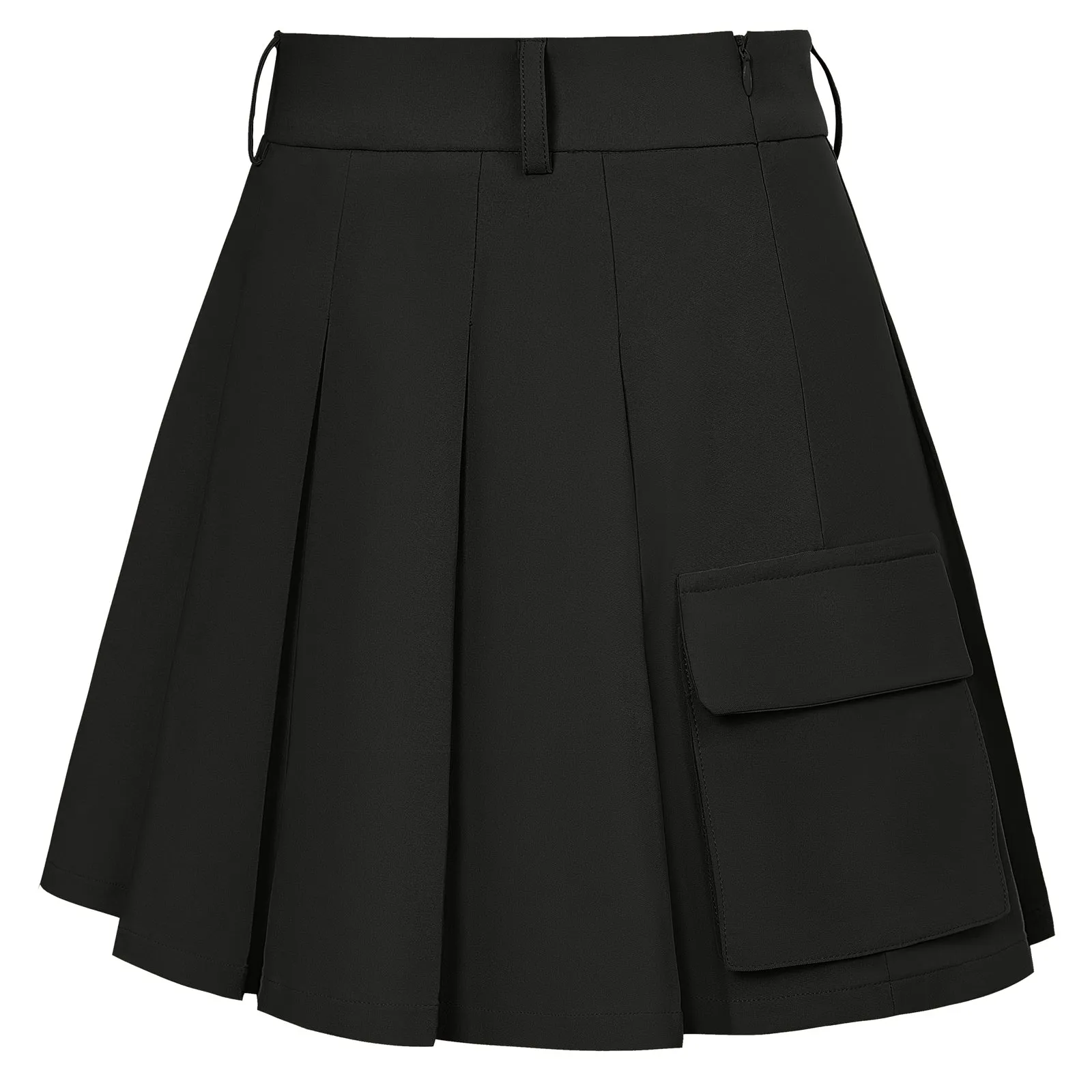 Women Pleated Skirt with Pockets High Waist Mid-Thigh Length A-Line Skirt