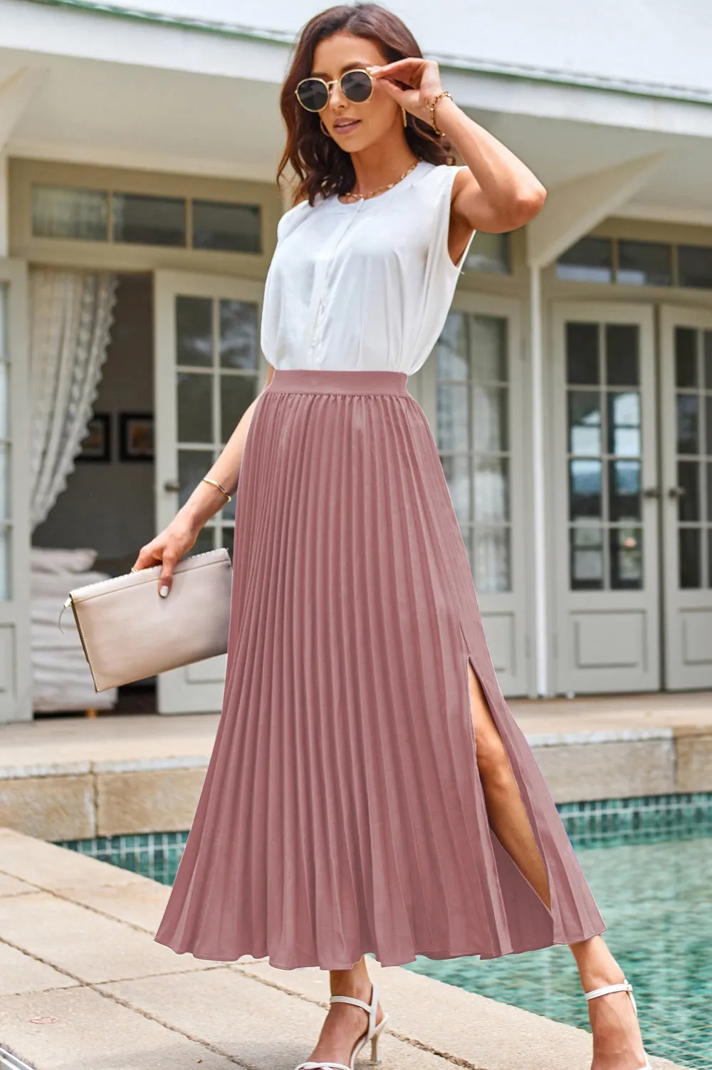 Women's High Waist Pleated A-Line Swing Skirt