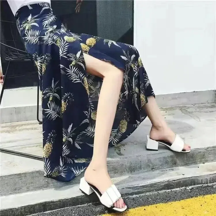 Women's High Waist Wrap Floral Printed Fashion Designer Skirts (Long)