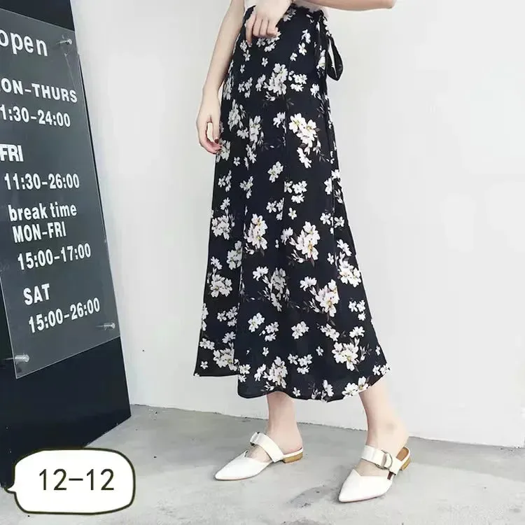 Women's High Waist Wrap Floral Printed Fashion Designer Skirts (Long)