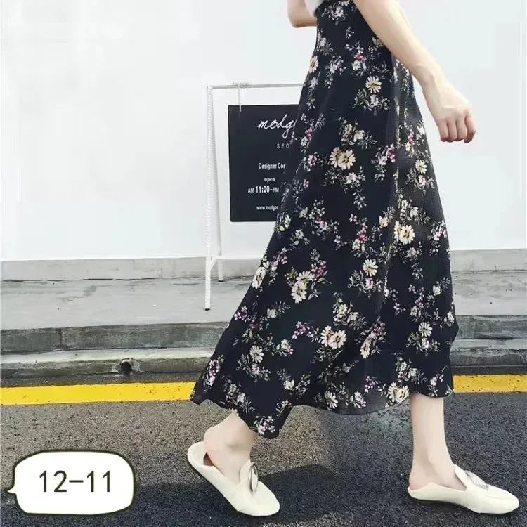 Women's High Waist Wrap Floral Printed Fashion Designer Skirts (Long)