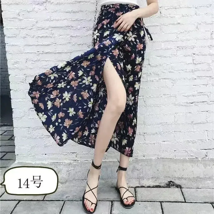 Women's High Waist Wrap Floral Printed Fashion Designer Skirts (Long)